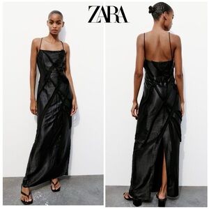 Zara floral raised appliqué satin effect dress